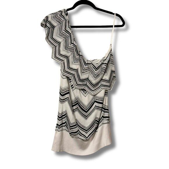 NWT White House Black Market One-Shoulder Chevron Ruffle Knit Top | Size L - Picture 5 of 8
